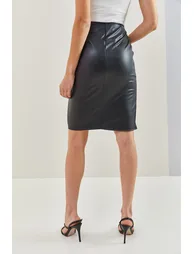 Women's Leatherette Pencil Zippered Skirt 1725 - 2
