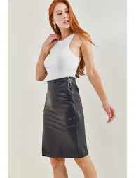 Women's Leatherette Pencil Zippered Skirt 1725 - 5