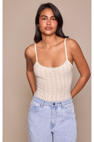 Cream Pointelle Strappy Bodysuit