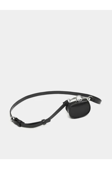 Women Black Faux Leather Belt with Pouch