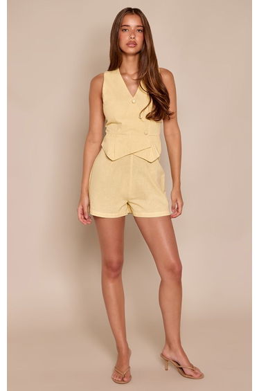 Lemon Linen Look Waistcoat Playsuit