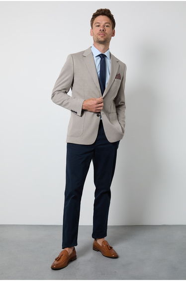 Neutral Birdseye Patch Pocket Slim Fit Blazer