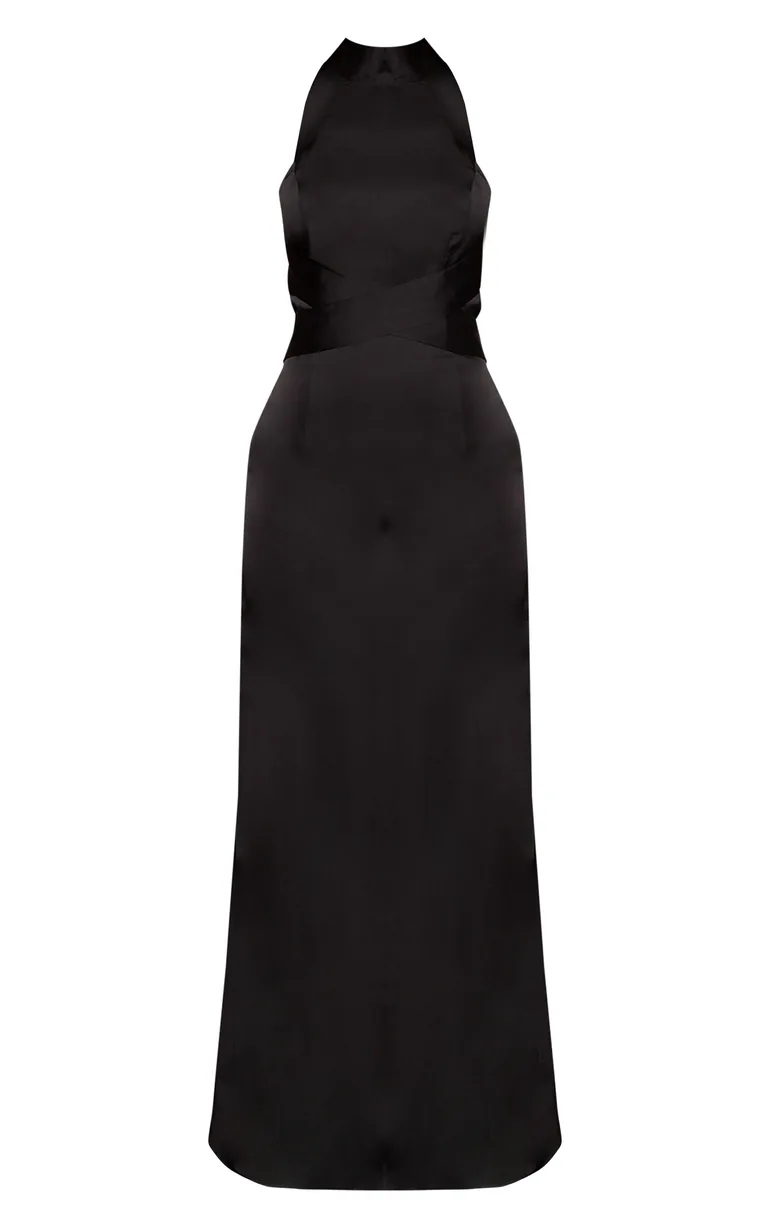 black satin drape back dress SATIN BIAS COWL BACK MAXI | BLACK THIRD FORM
