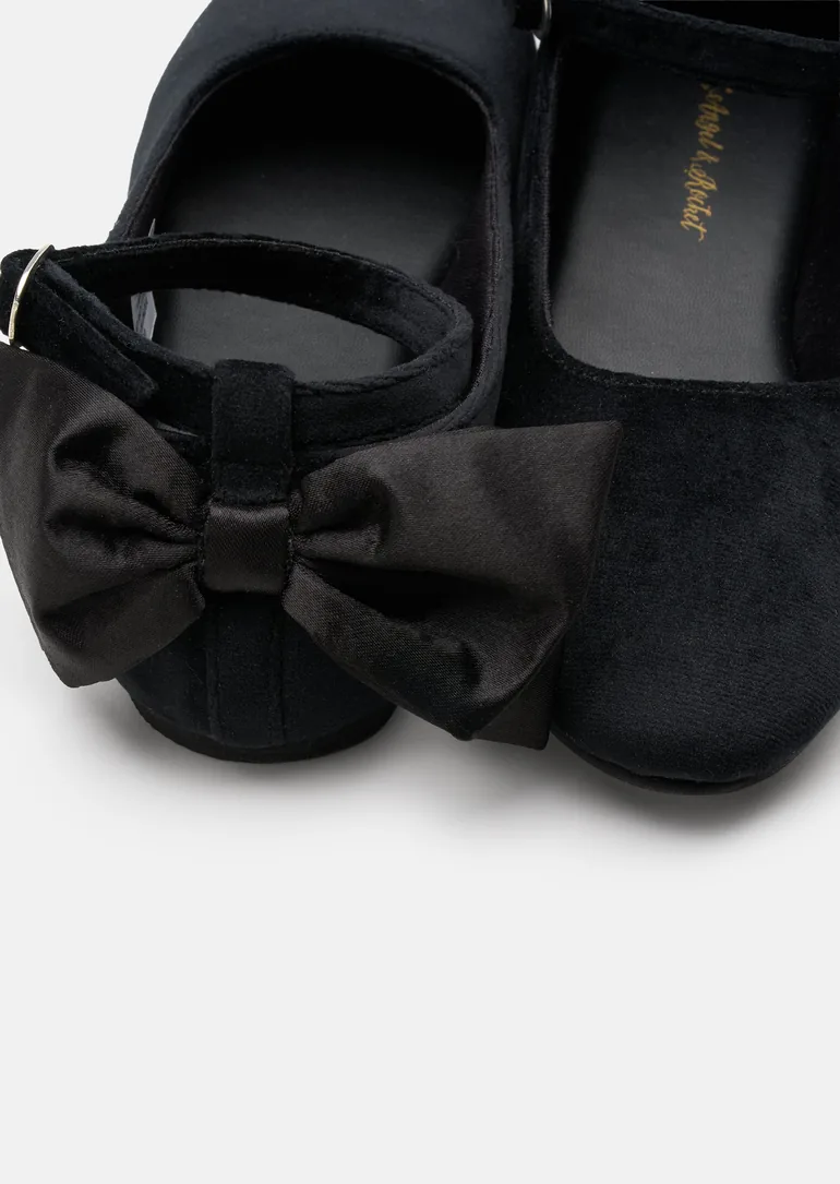 Black Velvet Satin Bow Back Shoe - Black - 3