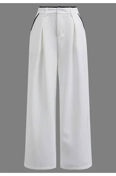 Contrast Binding Side Pocket Pants in White