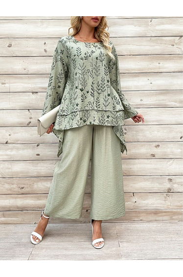 Floral Print Asymmetric Hem Top and Pants Co-Ords