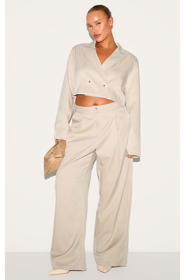 Plus Light Grey Tailored Woven Wide Leg Trousers