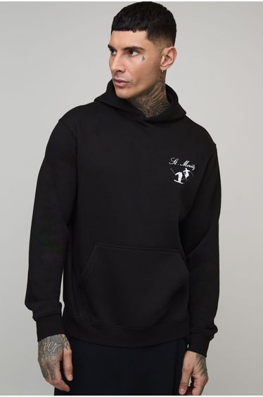 Tall Regular Fit Mont Blanc Ski Graphic Hoodie - black
