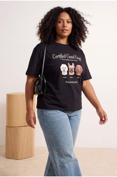 Black Dog Printed Oversize Fit Plus Size T-Shirt