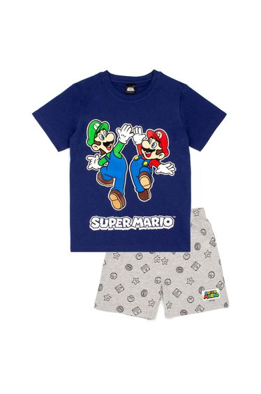 Super Mario Boys Short Pyjama Set - Navy/Grey