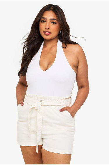 Plus Paperbag Waist Denim Short