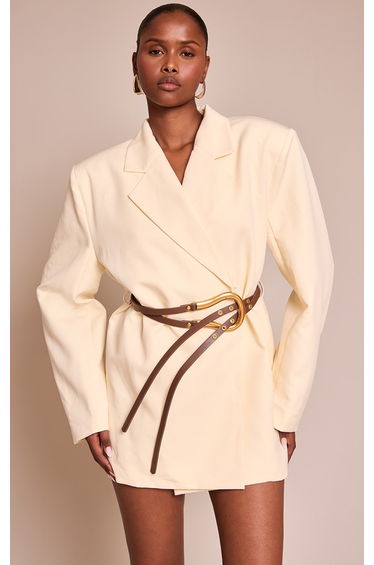 Cream Woven Belt Blazer Dress