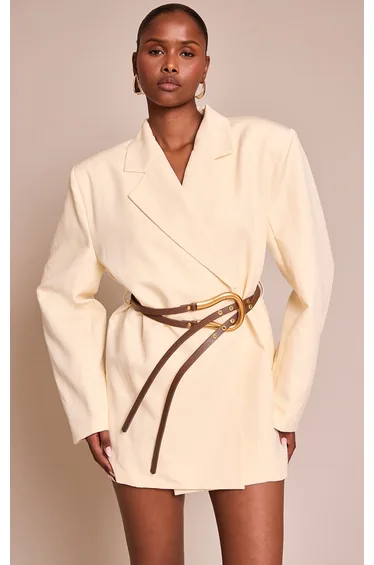 Cream Woven Belt Blazer Dress