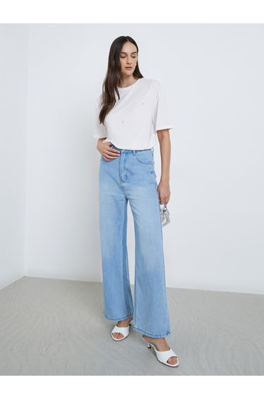 White Embellished Round Neck T-Shirt