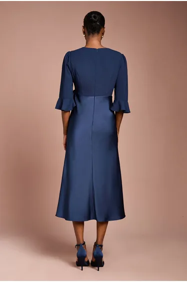 Ruffle Sleeve Satin Back Crepe Wrap Dress