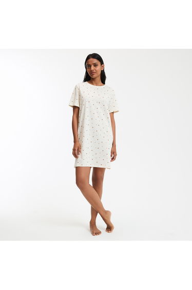 Heart Print Nightshirt in Cotton Jersey