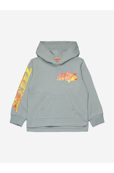 Diesel Boys Logo Print Hoodie in Grey