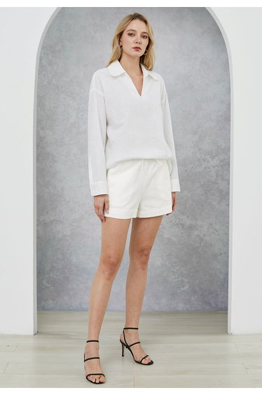 Drawstring Waist Side Pocket Linen-Blend Shorts
