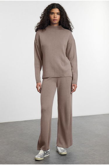 Mink Stand Collar Knitwear Bottom-Top Set