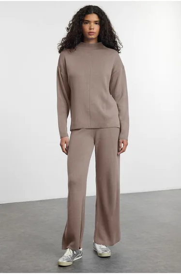 Mink Stand Collar Knitwear Bottom-Top Set