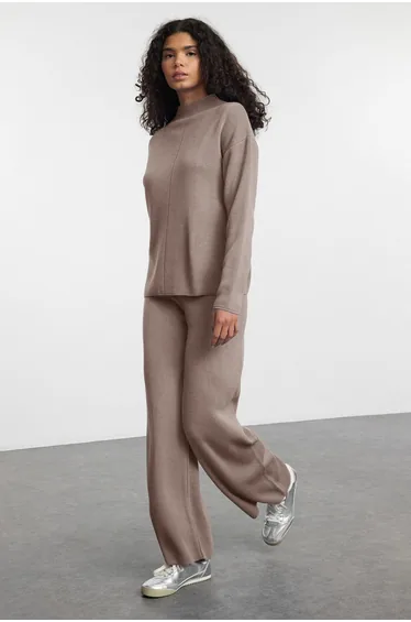 Mink Stand Collar Knitwear Bottom-Top Set