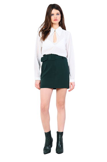 Glamorous White Gold Spot Keyhole Cut Out Blouse