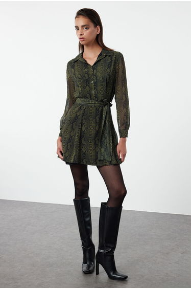 Green Animal Skater Mini Woven Dress
