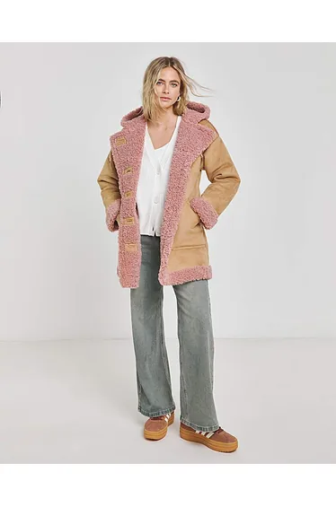 Tan Longline Contrast Shearling Aviator