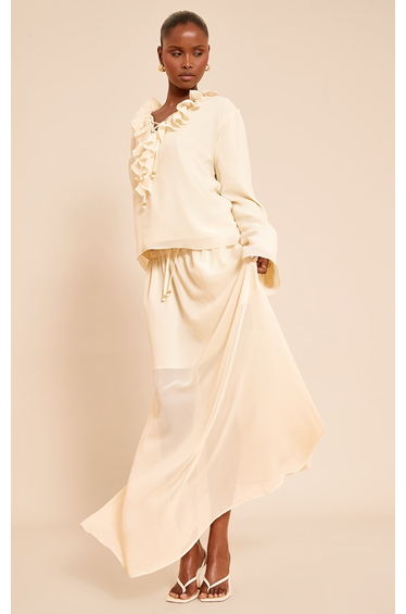 Butter Cream Slinky Low Waist Maxi Skirt