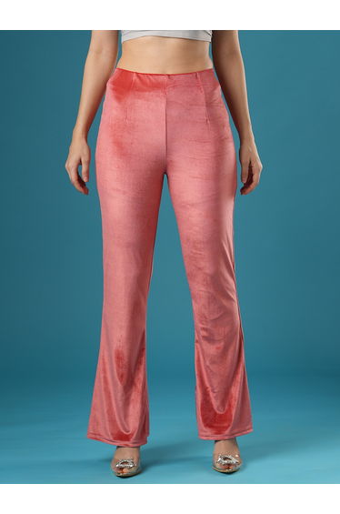 Velvet Look Mid Rise Slim Fit Flared Treggings