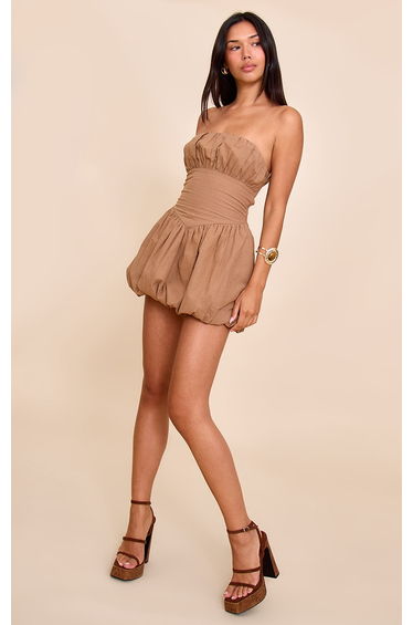 Taupe Ruched Bust Shift Dress