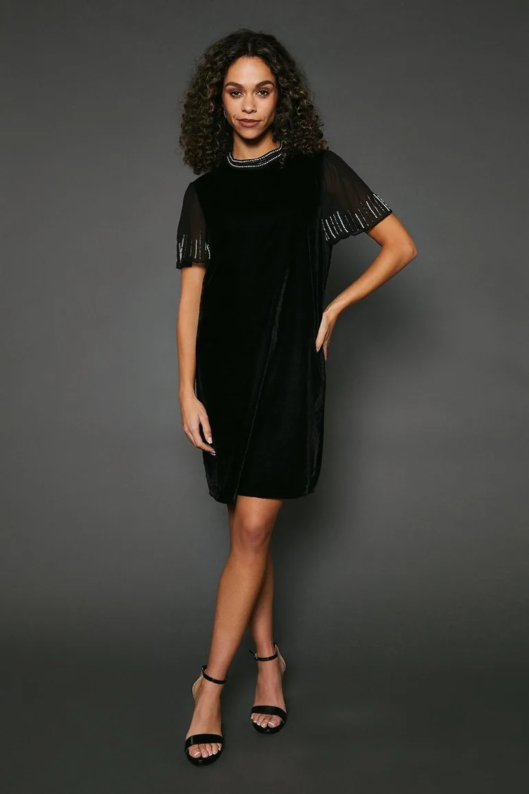 Shop Occasion Velvet Embellished Shift Dress Online in Bahrain