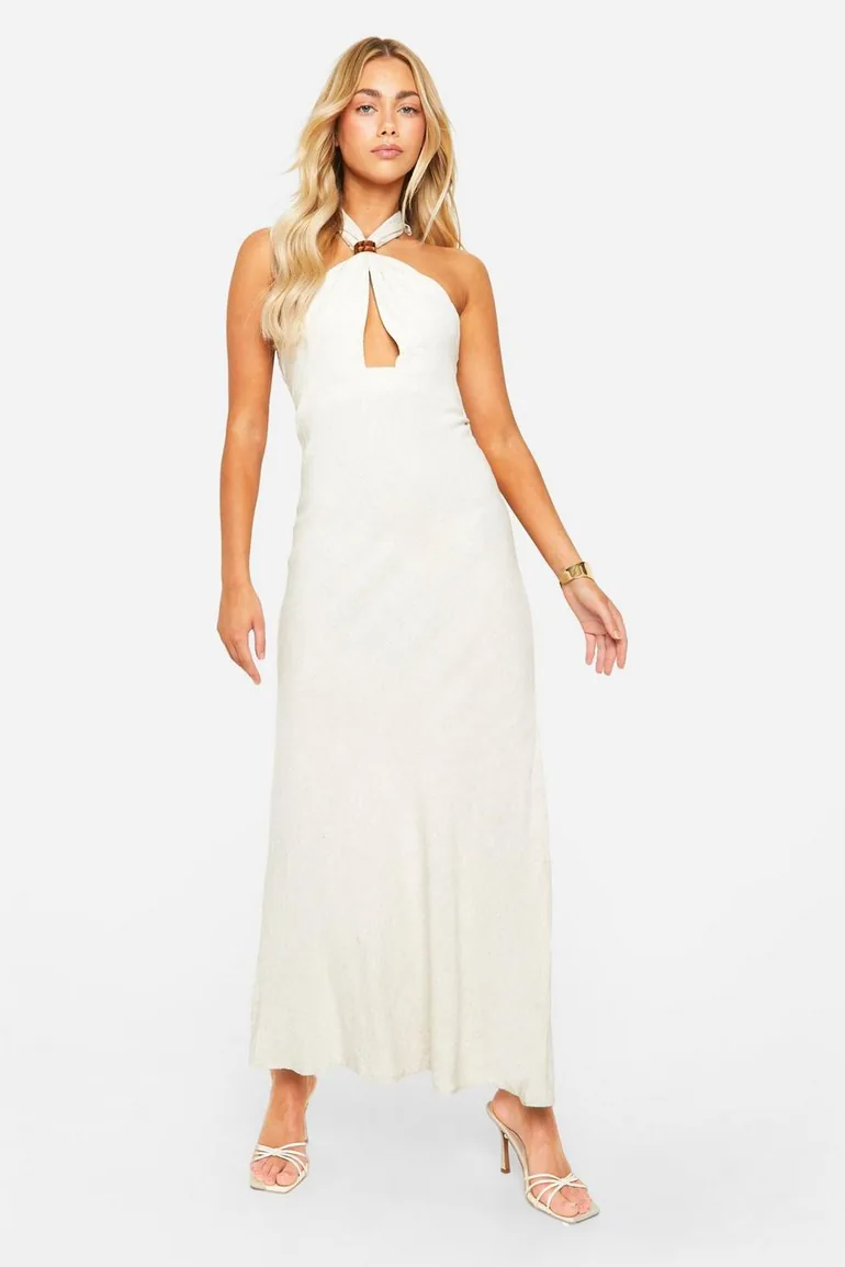 Shop Linen Halterneck Maxi Dress - neutral Online in Oman Shop Linen Halterneck Maxi Dress - neutral Online in Oman