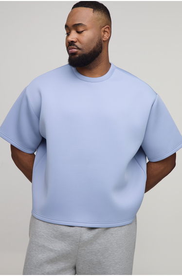 Plus Oversized Boxy Bonded Scuba T-Shirt - dusty blue