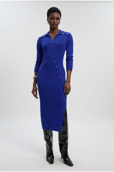 Viscose Blend Trim Detail Knit Midi Dress