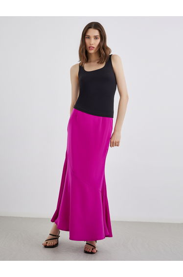 Solid Frill Hem Maxi Skirt