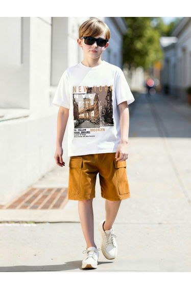 Teen Boys Graphic Print T-Shirt and Cargo Shorts Set