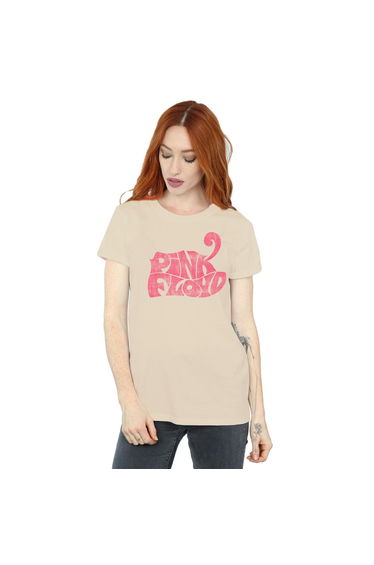 Pink Floyd Womens/Ladies Retro Logo Cotton Boyfriend T-Shirt - Sand