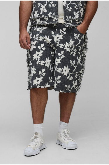 Plus Floral Tapestry Relaxed Fit Shorts - charcoal