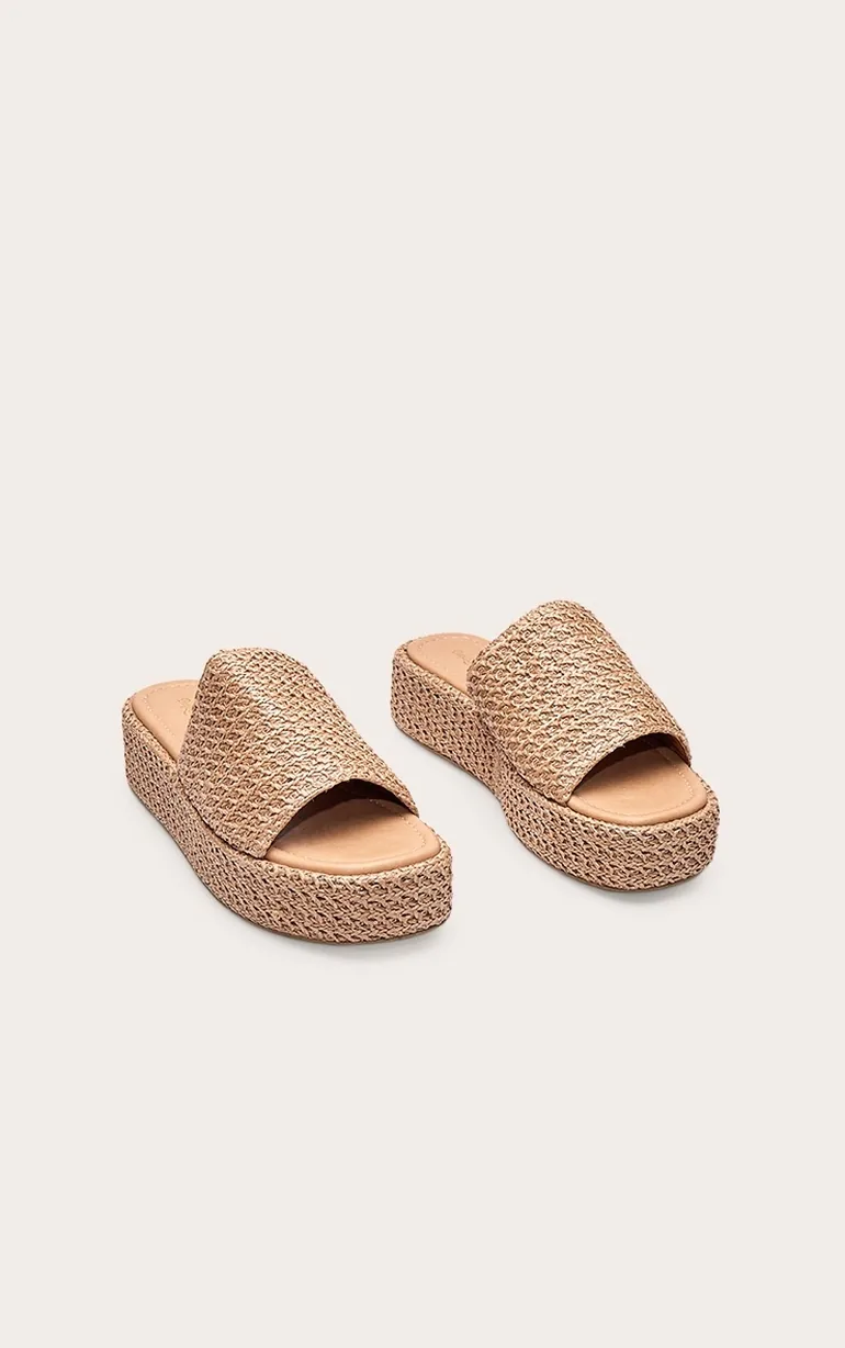 Natural Raffia Flatform Mule Sandals - 2