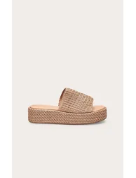 Natural Raffia Flatform Mule Sandals - 1