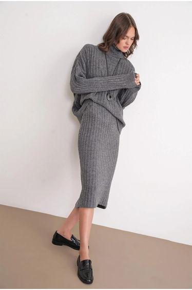 MIXRAY High Waist Ribbed Knit Skirt