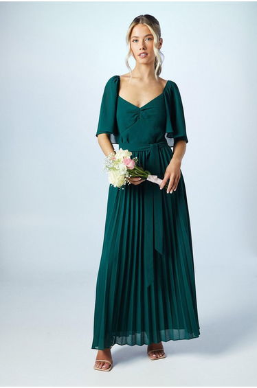 Teen Pleated Georgette Angel Sleeve Dress