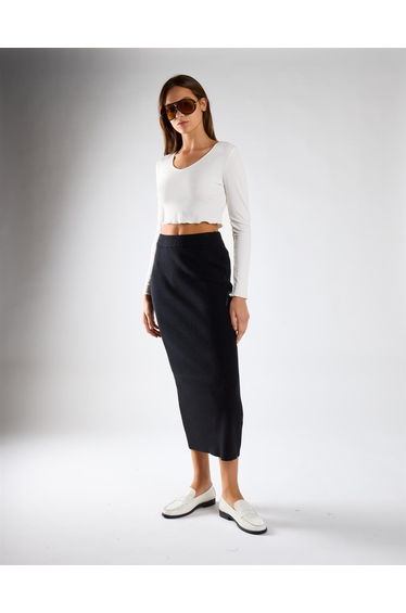 Black Ribbed Midaxi Skirt