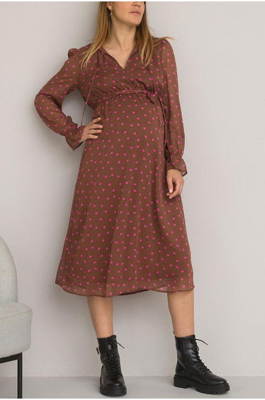 Recycled Maternity Midi Dress in Polka Dot Print