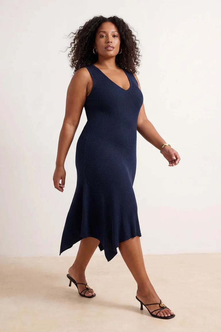 navy blue handkerchief dress Navy Nights Jacquard Handkerchief Hem Midi Dress Navy / Small