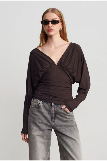 Dilvin Slim Fit V-Neck Wrap Blouse