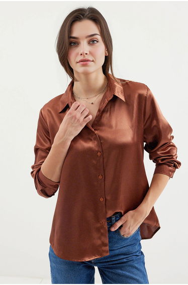 BDART Satin Long Sleeve Shirt with Button Closure