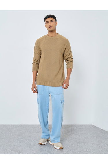 Men Beige Oversized Knit Sweater