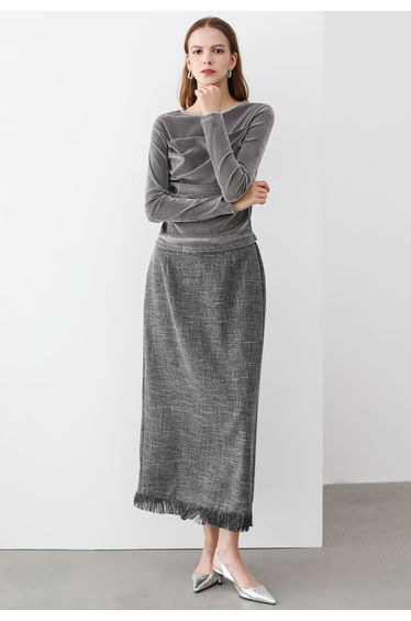 Lithesome Ruched Long Sleeve Top in Grey